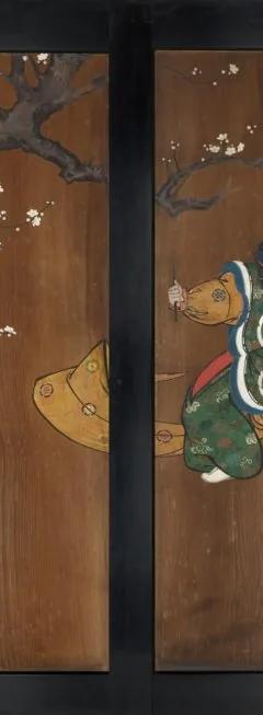 Plum Tree and Nasori, painted cedar doors by Hara Zaisho, 1852