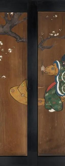 Plum Tree and Nasori, painted cedar doors by Hara Zaisho, 1852