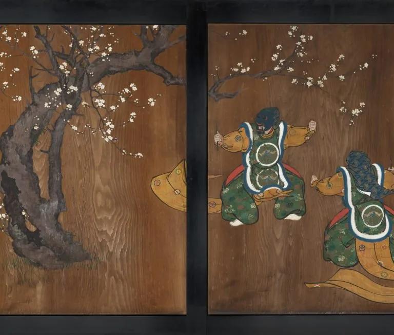 Plum Tree and Nasori, painted cedar doors by Hara Zaisho, 1852