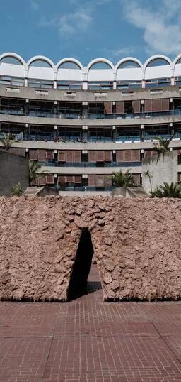 Delcy Morelos's earthwork installation of soil, clay and spices in the Sculpture Court