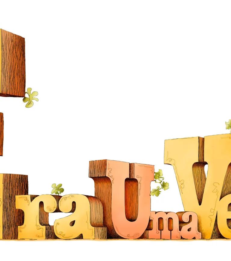 Storybook wooden lettering of the Era Uma Vez (Once Upon a Time) exhibition title