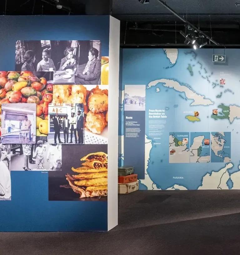 Display from the Windrush Food Culture exhibition at the National Maritime Museum