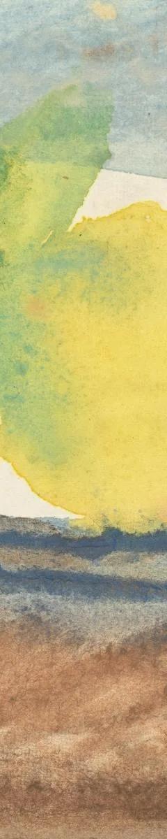 A watercolour painting by Audrey Amiss of a fruit bowl, taken from her sketchbook.