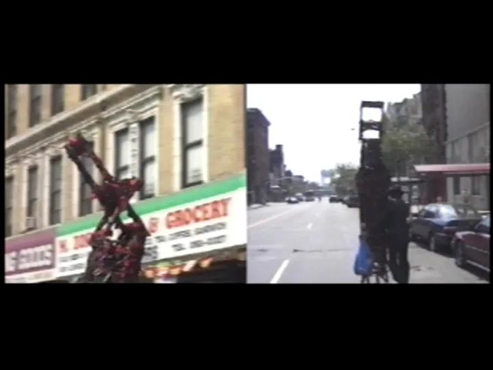 Still from Nari Ward, Pushing Savior, 1996, video, in the ICA Boston collection