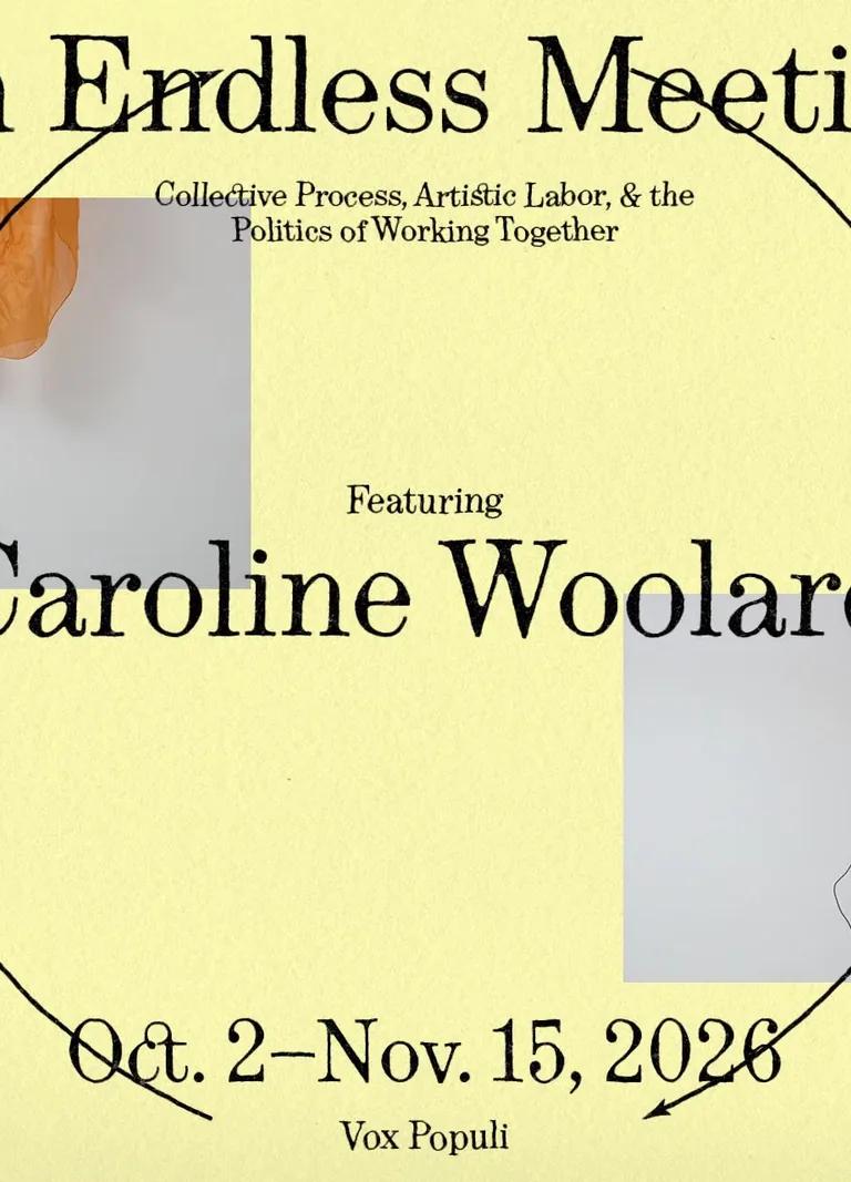 Caroline Woolard installation banner, An Endless Meeting at Vox Populi