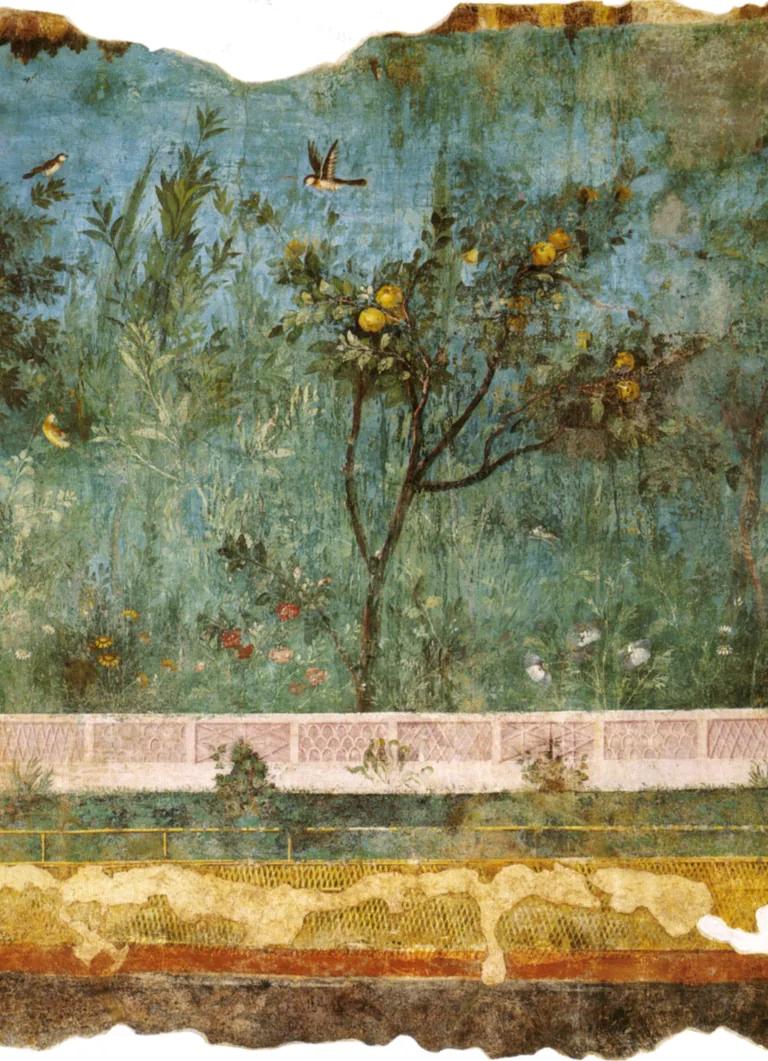 Garden fresco from the Villa of Livia at Prima Porta, displayed at Palazzo Massimo
