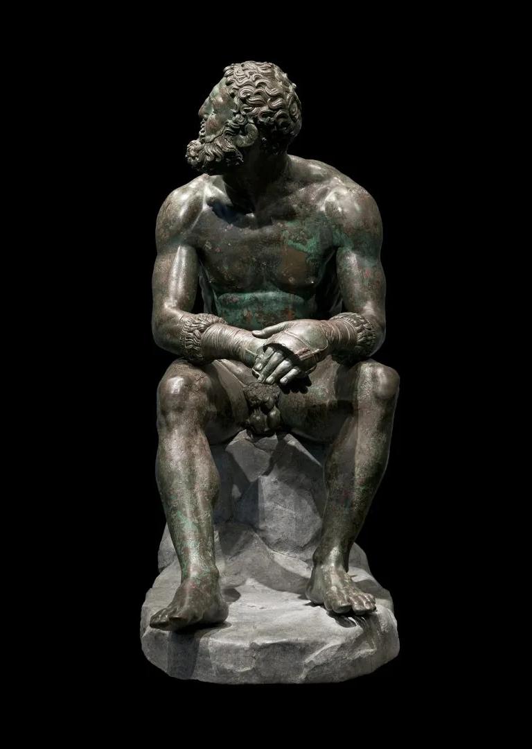 Bronze statue of the Boxer at Rest in the Bronzes and Ivories gallery at Palazzo Massimo