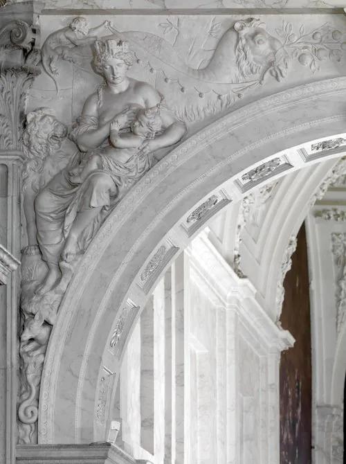 Marble floor and reliefs inside the Citizens' Hall of the Royal Palace Amsterdam