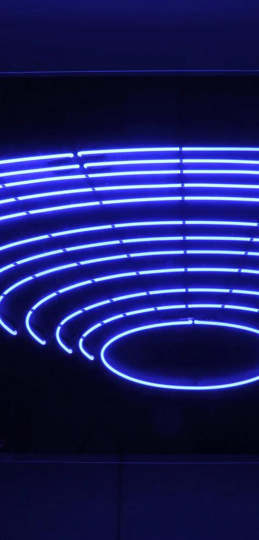 Paolo Scirpa, Il Teatro, 1988-2019, blue neon on wood