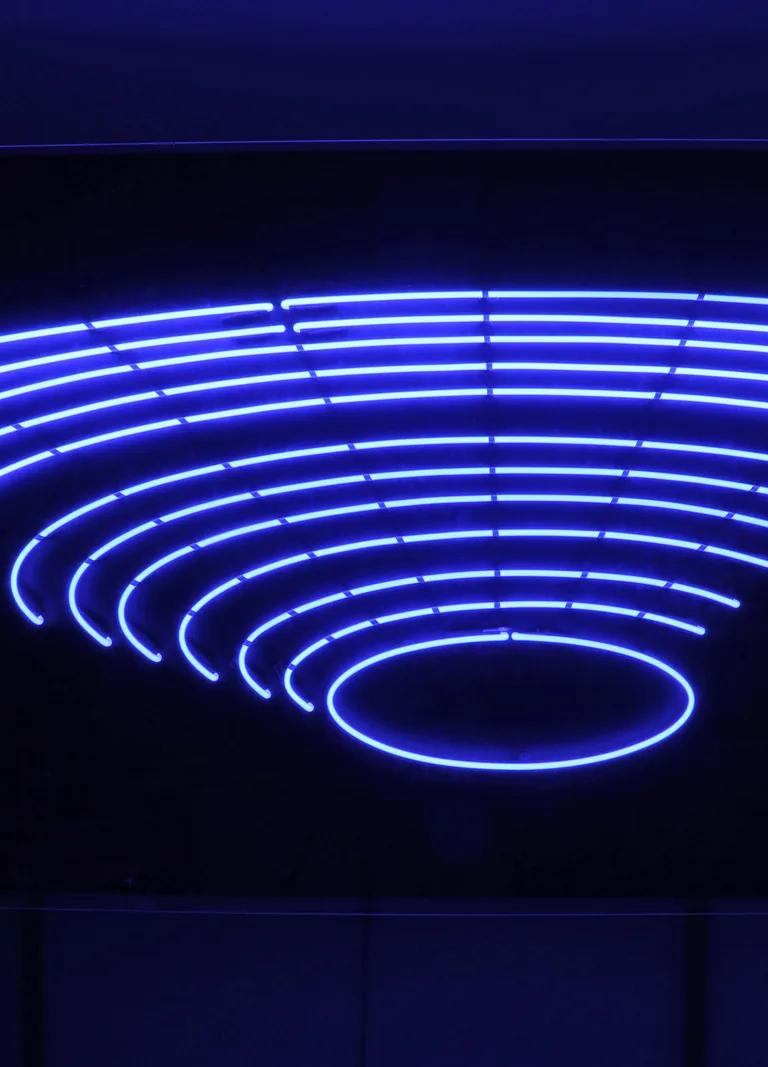 Paolo Scirpa, Il Teatro, 1988-2019, blue neon on wood