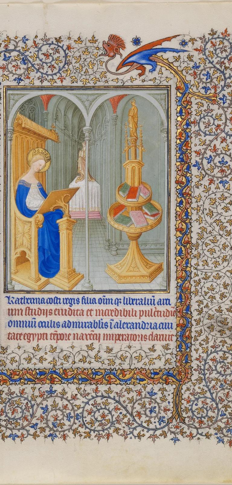A richly illuminated folio from the Belles Heures of Jean de France, Duc de Berry by the Limbourg brothers