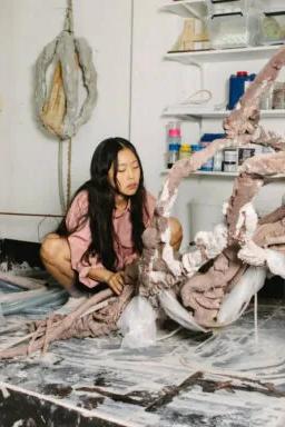 Mire Lee's sculptural installation of silicone, steel and moving parts