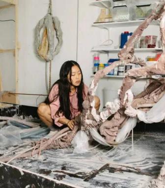 Mire Lee's sculptural installation of silicone, steel and moving parts