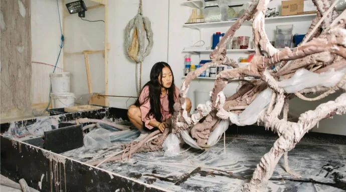 Mire Lee's sculptural installation of silicone, steel and moving parts