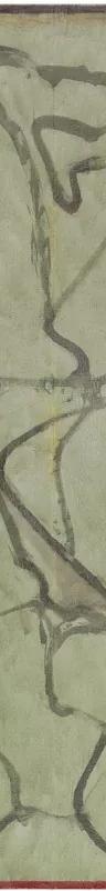 Abstract painting by Brice Marden with a pale green ground covered with winding darker green lines, suggesting an aerial landscape view