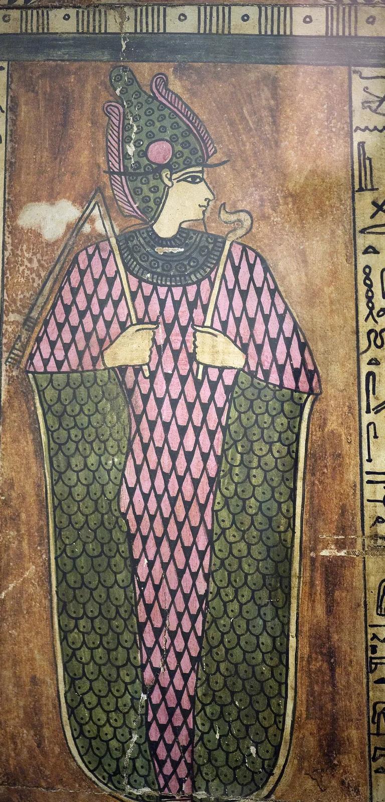 Osiris depicted on a sarcophagus lid, Allard Pierson Egyptian collection
