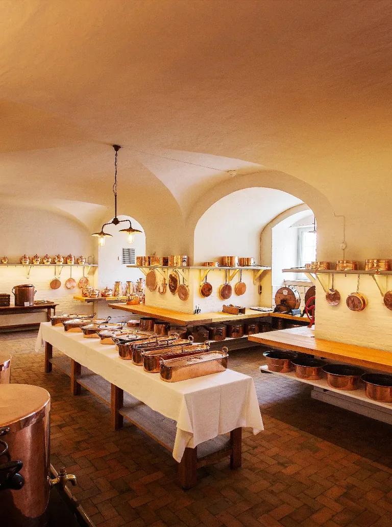 Copper cookware in the Royal Kitchen at Christiansborg Palace