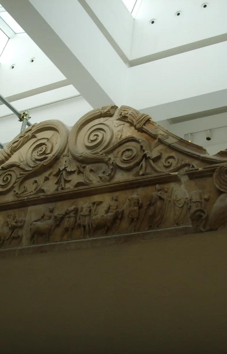 The marble sacrificial altar inside the enclosure of the Ara Pacis Augustae