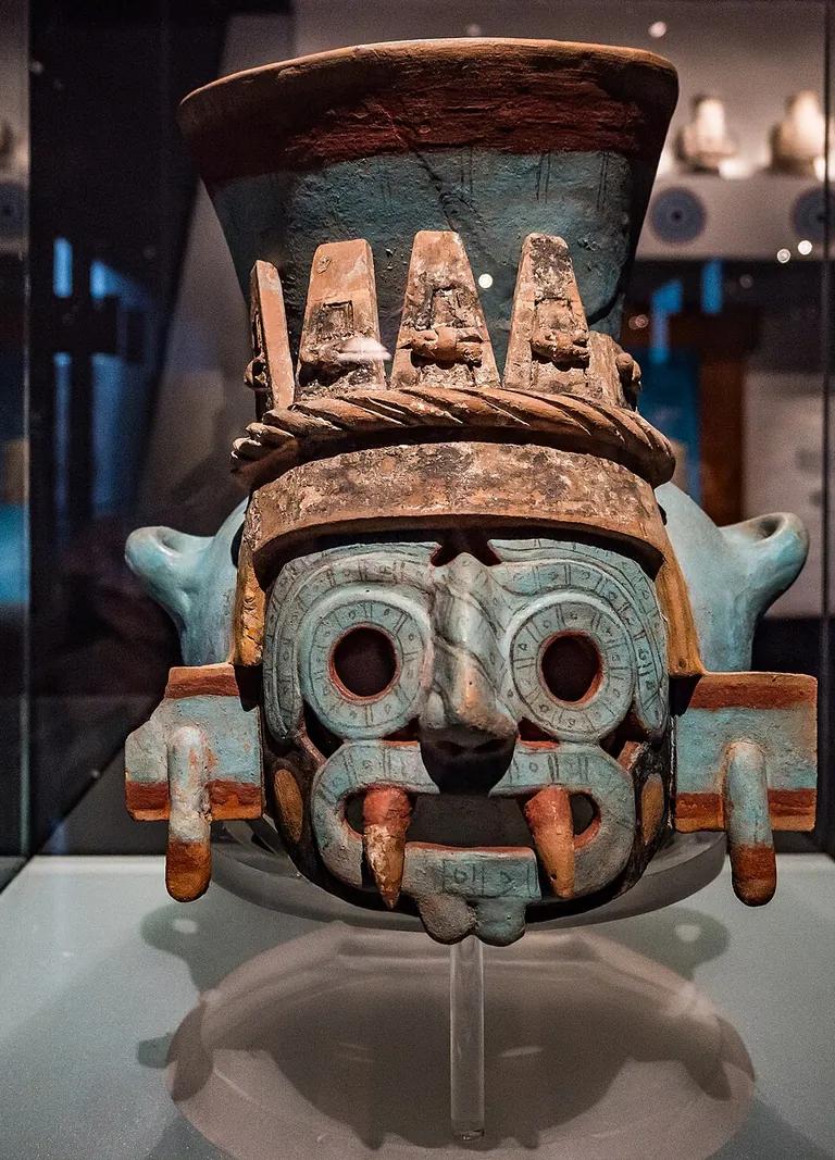 Painted ceramic Tláloc vessel from the Templo Mayor Museum collection