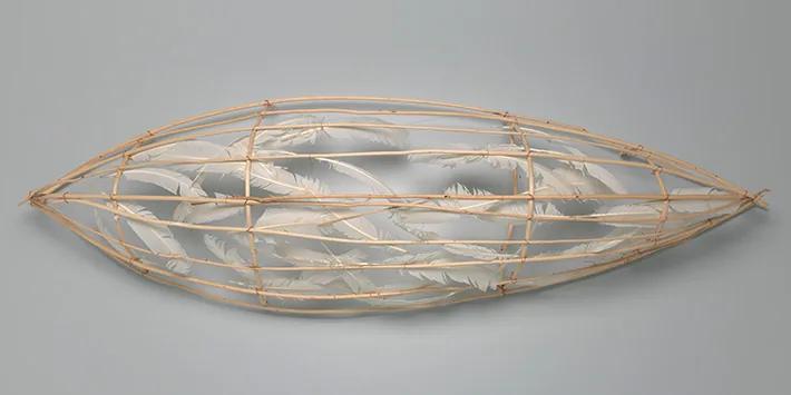 Truman Lowe's Feather Canoe, made from peeled willow saplings, feathers and copper wire