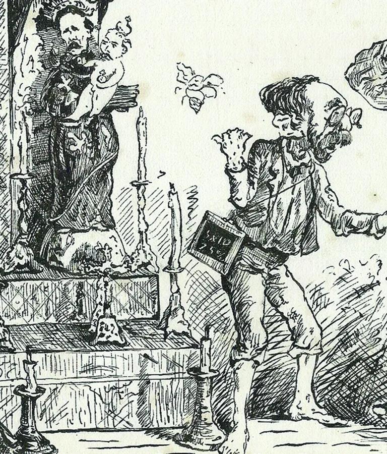"Estudo para Santo António de Lisboa", drawing by Rafael Bordalo Pinheiro, 1875, Museu Bordalo Pinheiro