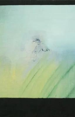 Painting by Yu Nishimura depicting a landscape with a figure, from the exhibition Towards a Sea