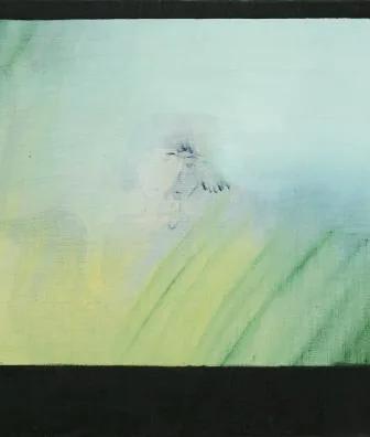 Painting by Yu Nishimura depicting a landscape with a figure, from the exhibition Towards a Sea
