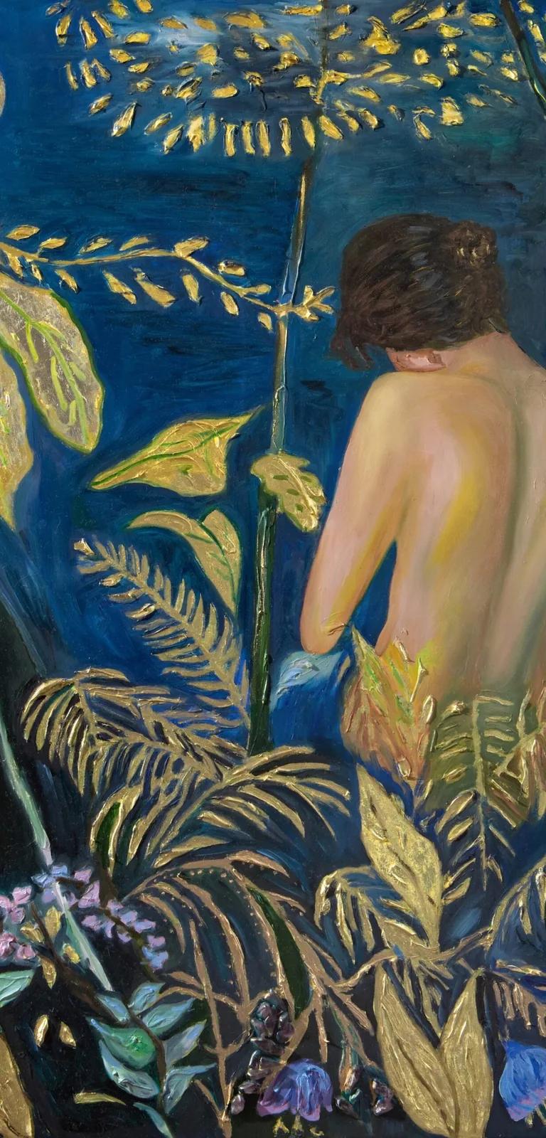 Diana Mercado, Under the Moonlight, an Andean landscape painting shown in La Casa en la Montana