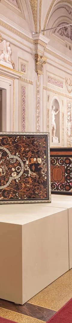 The Hall of Niches in the Palatine Gallery at Pitti Palace displaying royal furniture from the Medici, Lorraine and Savoy dynasties