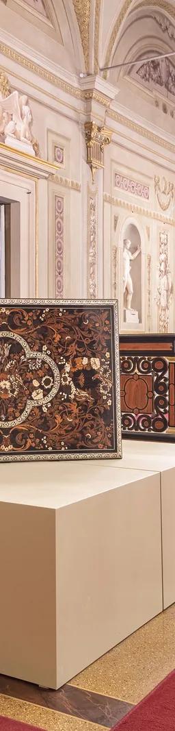 The Hall of Niches in the Palatine Gallery at Pitti Palace displaying royal furniture from the Medici, Lorraine and Savoy dynasties