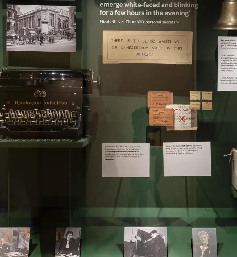 An exhibit showcasing personal items and letters about life working in the Cabinet War Rooms