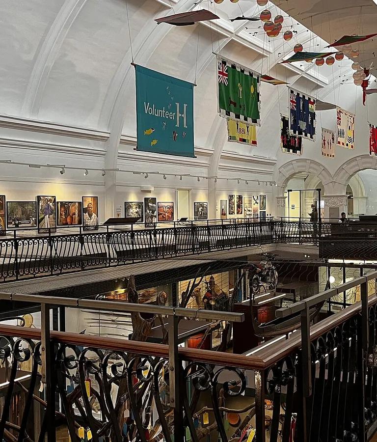 Objects on display in a gallery at the Horniman Museum, London