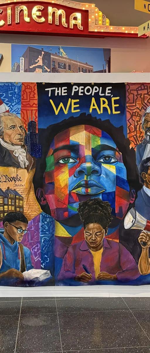 Barrett Keithley mural installation in the Chicago History Museum lobby