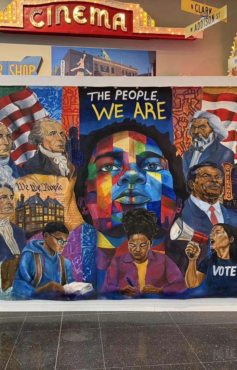 Barrett Keithley mural installation in the Chicago History Museum lobby