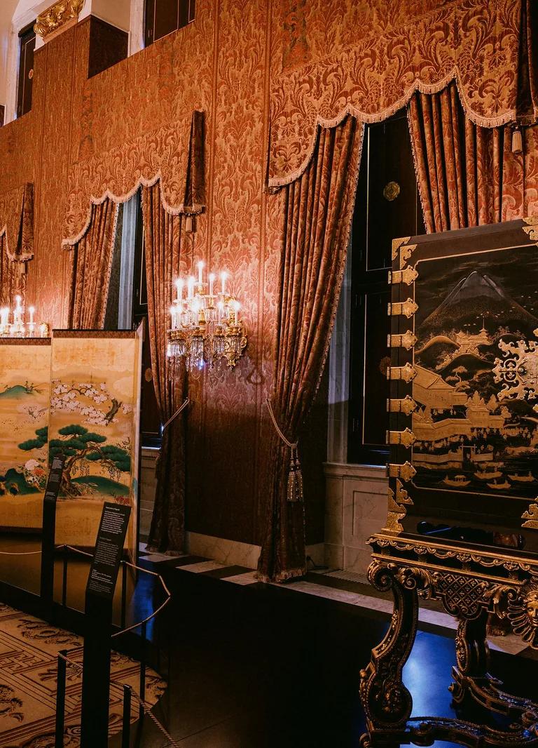 Japanese lacquerware and artefacts on display in the Throne Room of the Royal Palace Amsterdam