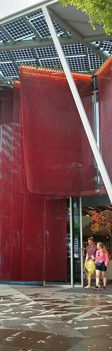 Glass exterior of the Red Dot Design Museum Singapore building at Marina Bay