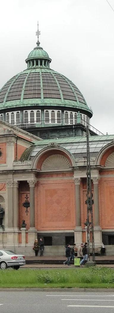 Red-brick front facade of the Ny Carlsberg Glyptotek on Dantes Plads, Copenhagen