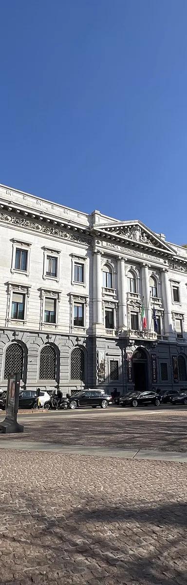 Facade of the former Banca Commerciale Italiana building on Piazza della Scala, home of the Gallerie d'Italia Milano
