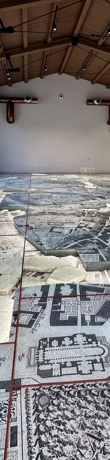 Interior of the Museo della Forma Urbis showing marble map fragments on the floor, Rome