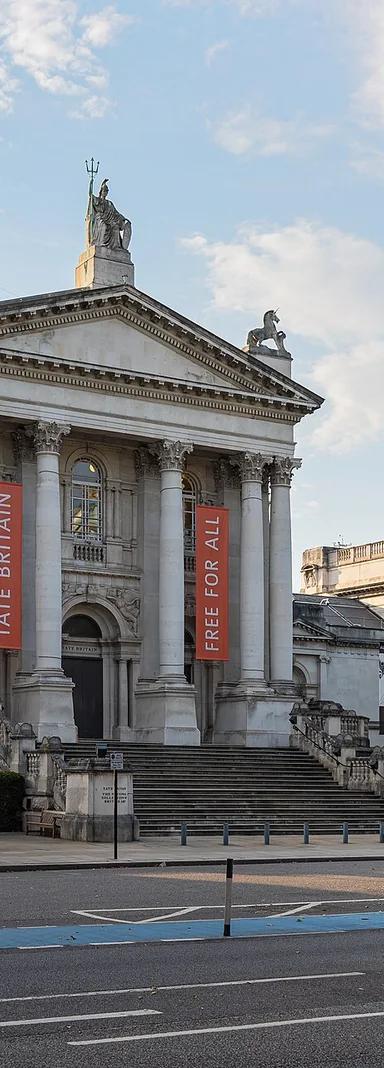 The neoclassical entrance of Tate Britain on Millbank