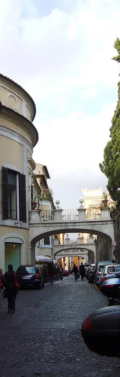 Palazzo Colonna seen from Via della Pilotta, Rome, with the arched bridges linking the palace to its gardens