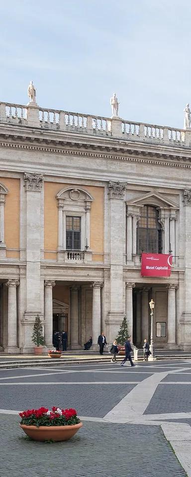 Facade of the Palazzo dei Conservatori, part of the Capitoline Museums, on Piazza del Campidoglio in Rome