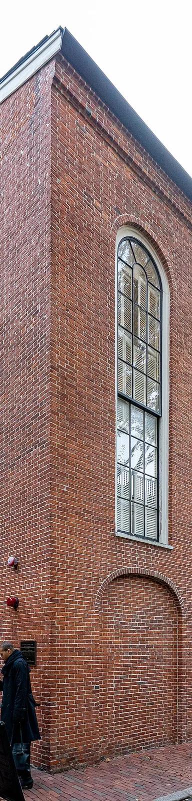 The brick facade of the 1806 African Meeting House on Smith Court, Beacon Hill, Boston