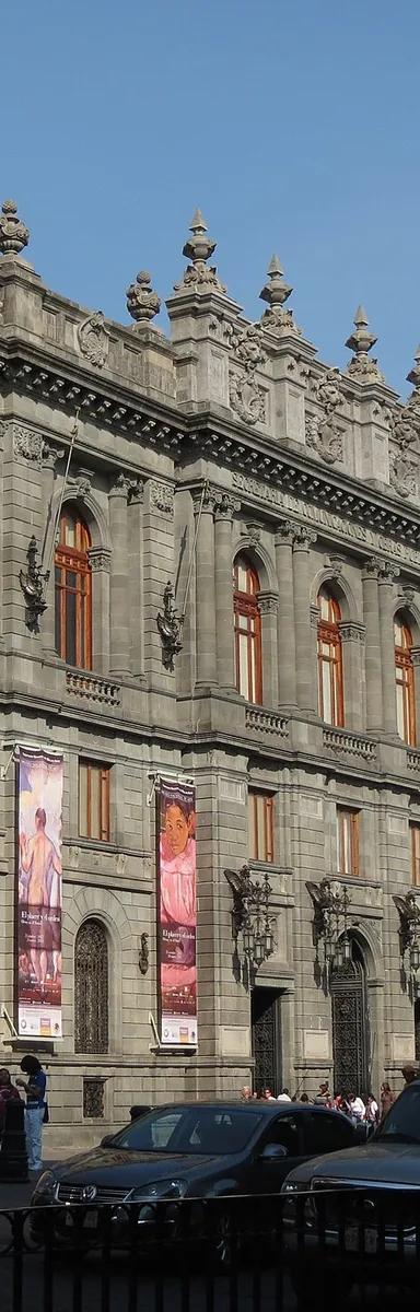 Neoclassical facade of the Museo Nacional de Arte on Calle Tacuba, Mexico City