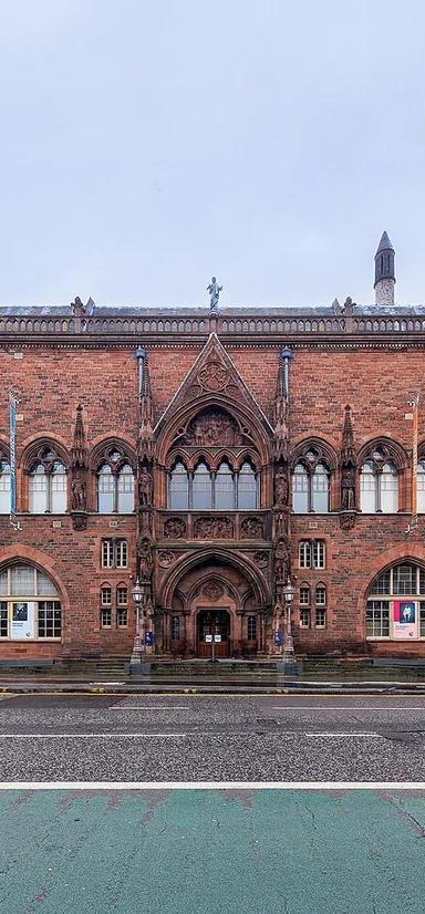 Red sandstone Gothic Revival exterior of National Galleries Scotland: Portrait on Queen Street, Edinburgh