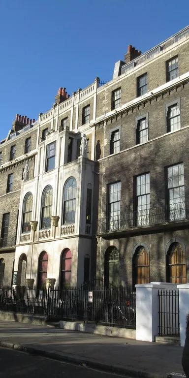The Georgian facade of Sir John Soane's Museum at Lincoln's Inn Fields
