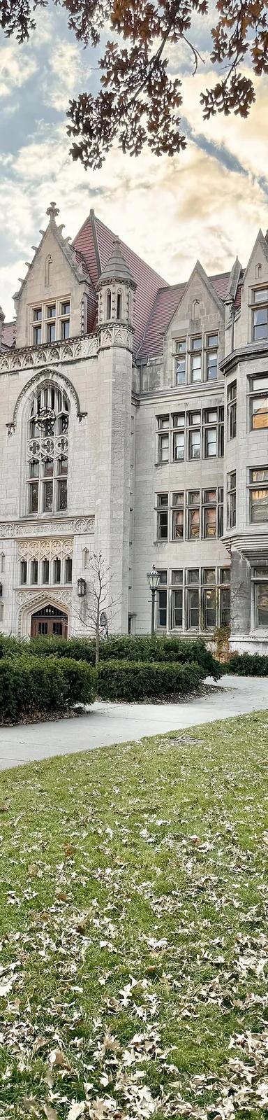 Exterior of Cobb Hall, the Collegiate Gothic limestone building on Ellis Avenue that houses The Renaissance Society on its fourth floor