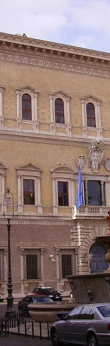 Exterior of Palazzo Farnese with the fountains of Piazza Farnese, Rome