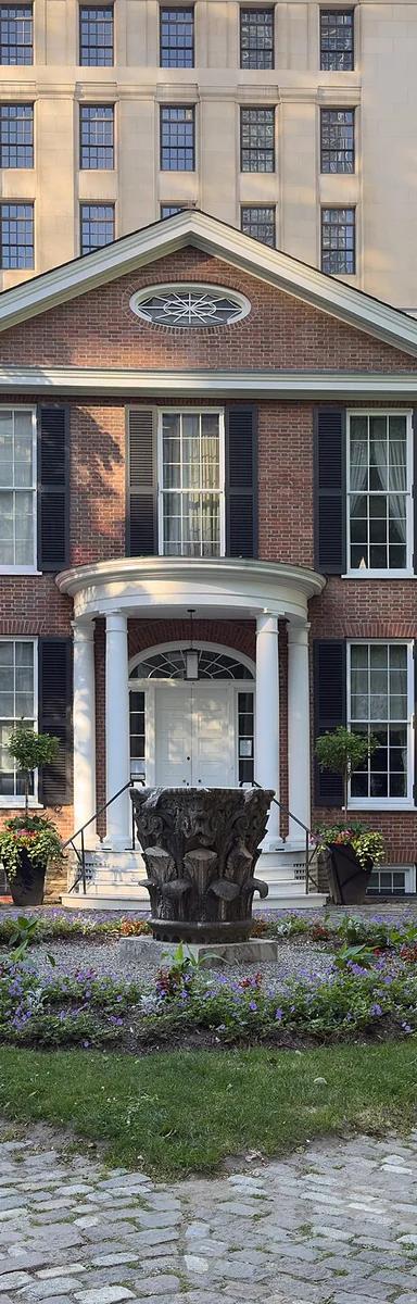 Georgian brick facade of Campbell House Museum at Queen Street West and University Avenue, Toronto