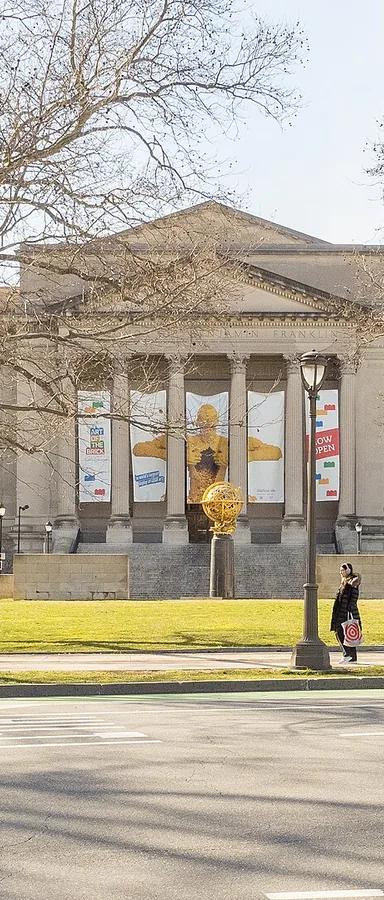 The neoclassical facade of The Franklin Institute on North 20th Street, Philadelphia